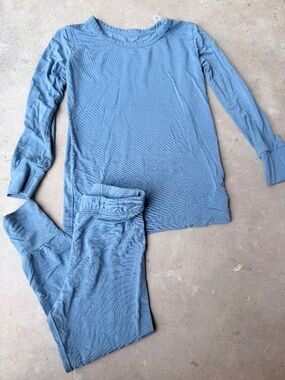 Blue toddler bamboo long sleeve top and pant pj set